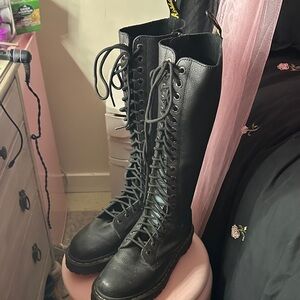 Dr. Martens Black Lace-Up Knee-High Boots